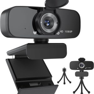 1080P HD Webcam with Microphone for Desktop, USB Computer Camera with Web Cam Cover&Web Camera Stand, 110-degree Wide Angle Streaming Webcam for PC Zoom/Video Calling/Gaming/Conferencing